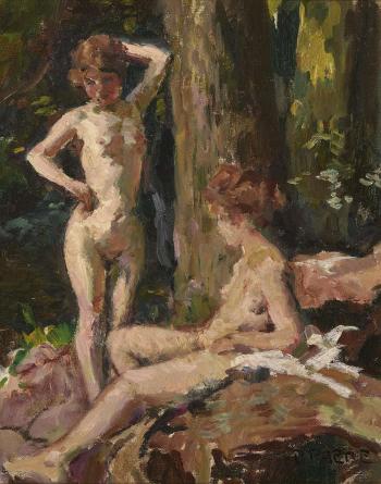 Zwei weibliche Akte auf einer Waldlichtung by 
																	Paul Paede