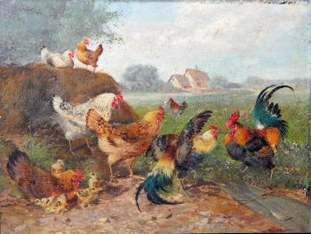 Study of chickens in landscapes by 
																			Max Hanger