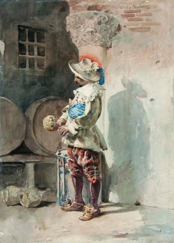 A gentleman pouring wine from a jug by 
																			Edoardo Navone