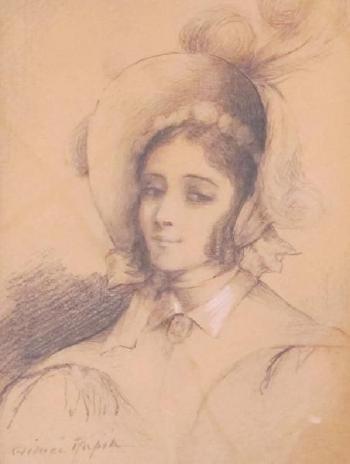 Portrait d’une jeune élégante au chapeau by 
																	Aimee Rapin