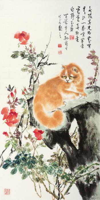 Cat and Flowers by 
																	 Bai Jingyu