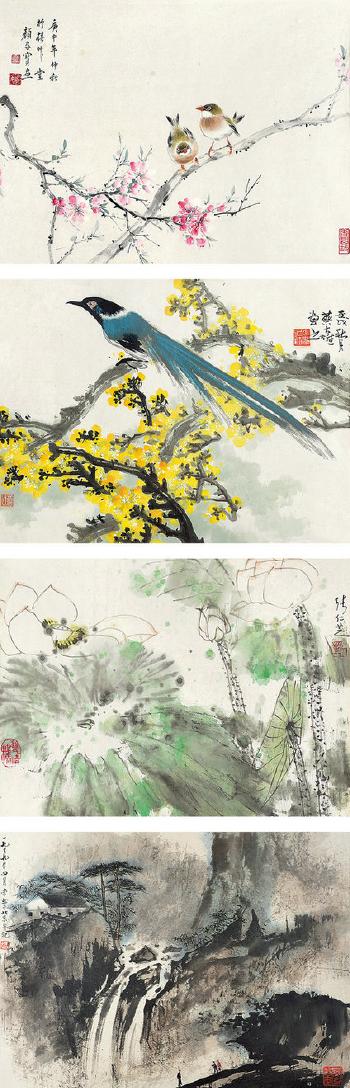Landscape, birds and Flowers by 
																	 Zhang Renzhi