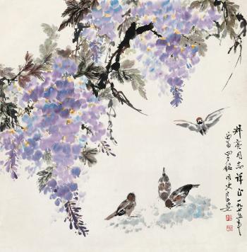 Sparrow and Wisteria by 
																	 Luo Ming
