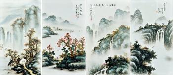 A set of famille-rose plaques by 
																	 Wang Qin