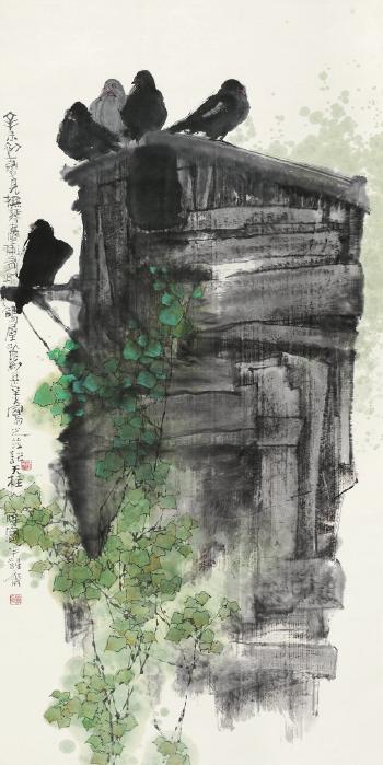 Pigeons and Rock by 
																	 Qin Tianzhu