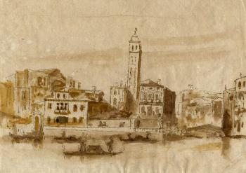 Veduta di canale con campanile. Isola  e  chiesa  di  San  Giorgio by 
																	 Maestro del Ricciolo