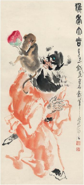 Monkey on Zhong Kui by 
																	 Xu Yajun