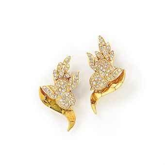 A Pair of Diamond Earclips by 
																	 M Gerard Jewelry