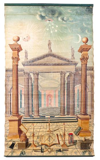 King Solomon's temple, with symbols of Freemasonry, all underneath the Masonic eye by 
																			James Frothingham