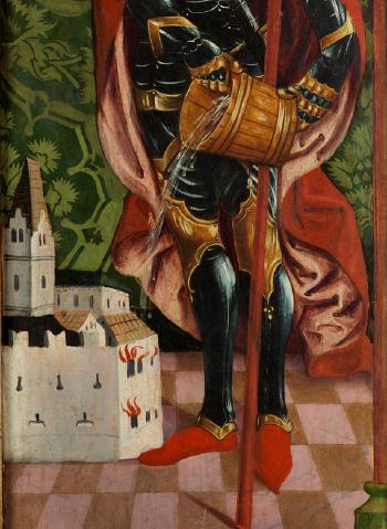 Der Heilige Georg Tötet Den Drachen; Der Heilige Florian Löscht Das Feuer by 
																			Simon von Taisten
