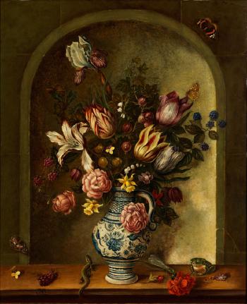 Blumenstilleben In Gemalter Mauernische by 
																			Joannes Baers