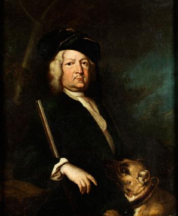 Herrenporträt In Jagdlichem Gewand Mit Jagdhund by 
																			Johann Kupetzki