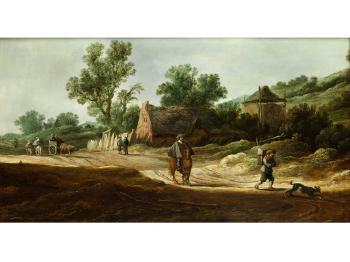Hügelige Landschaft mit einem Bauerngehöft an einem Sandweg by 
																			Pieter de Neyn