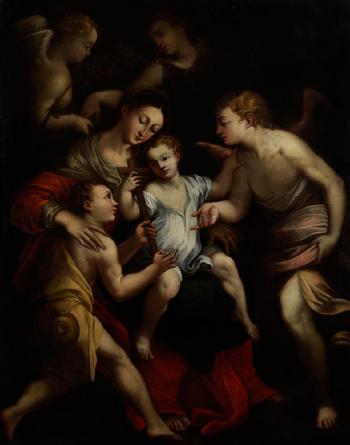 Das Jesuskind auf dem Schoss der Maria mit Engeln by 
																			 Correggio