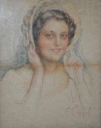 Portrait de jeune femme au chapeau by 
																	Fernand Majorel
