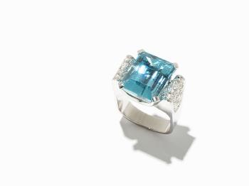 Aquamarine and Diamond Statement Ring by 
																			Rene Liefert