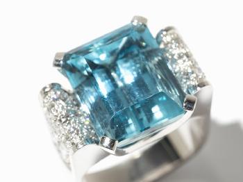 Aquamarine and Diamond Statement Ring by 
																			Rene Liefert