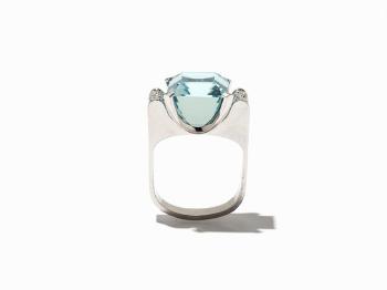 Aquamarine and Diamond Statement Ring by 
																			Rene Liefert