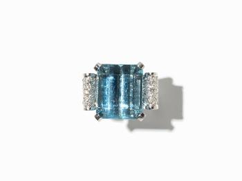 Aquamarine and Diamond Statement Ring by 
																			Rene Liefert