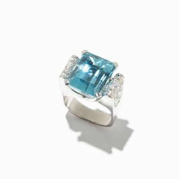 Aquamarine and Diamond Statement Ring by 
																			Rene Liefert