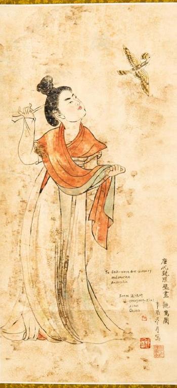 Court lady after a Tang dynasty mural painting style by 
																	 Zhang Hongxiu