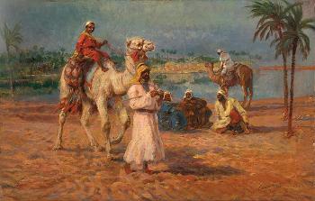 Camel race at the waterside by 
																	Karoly Cserna