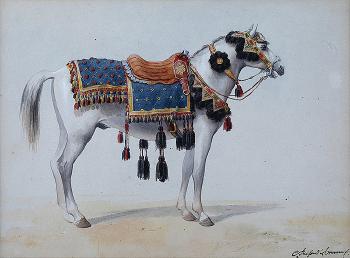 Cheval arabe harnaché (Saddled Arab horse) by 
																	Emile Prisse d'Avennes