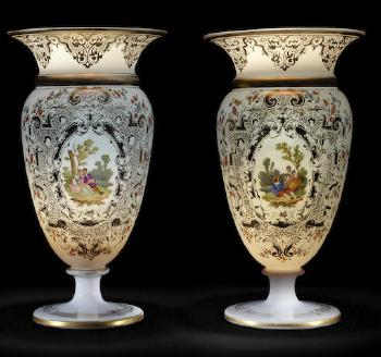 An Important Pair of Large Opaline Vases by 
																	Jean Francois Robert