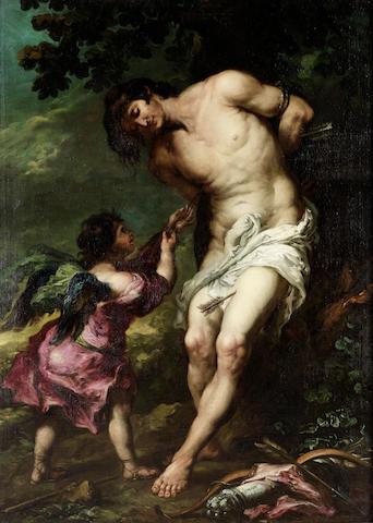 Saint Sebastian tended by an angel by 
																	Juan de Valdes Leal