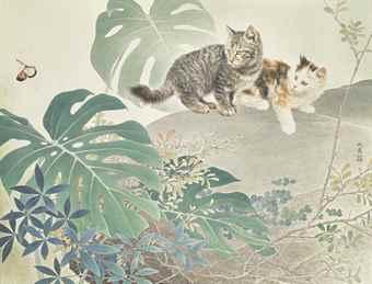 Cats and butterfly by 
																	 Xing Cheng'ai