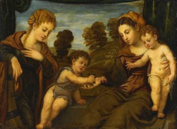 Madonna and child with Saints Catherine and the infant John the baptist by 
																	Polidoro Lanciani