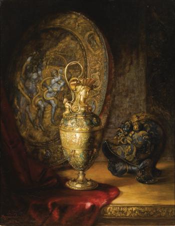 Casque, Aiguière et Bouclier sur une table by 
																	Lucien Przediorski