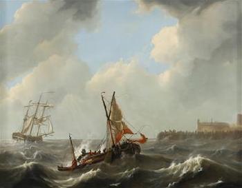 Segelschiffe an stürmischer Küste by 
																			Govert van Emmerik