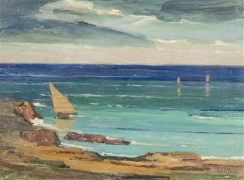 Sailboat off the Coast by 
																	Adolf A Zahel