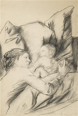 Sleeping (the artist's daughter-in-law together with his grandson) by 
																	Frantisek Ronovsky