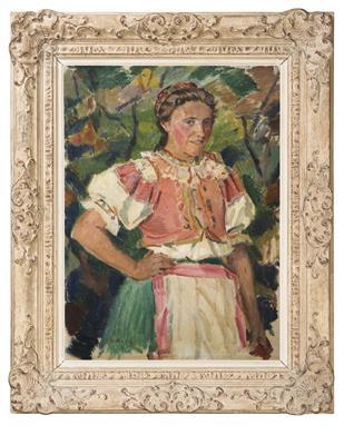 A girl in folk costume by 
																	Gustav Mally