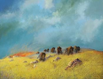 Untitled - Stampeding Buffalo by 
																	Milton Achtimichuk