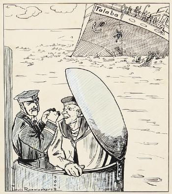 In Seenot. Offizier und Matrose beobachten den Untergang des von Deutschen torpedierten Schiffes Falaba am 28. März 1915 by 
																	Louis Raemaekers