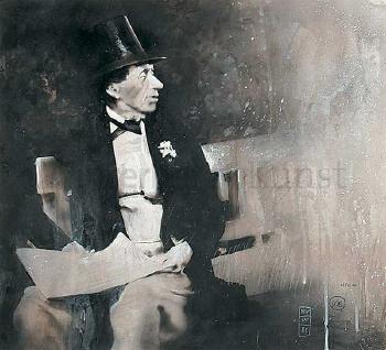 Hans Christian Andersen mit Zylinder und Zeitung auf einer Parkbank by 
																	Klaus Bottger