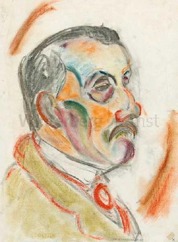 Brustbild eines Herren mit Schnurrbart nach rechts - Frauenkopf nach rechts by 
																	Heinrich Ehmsen