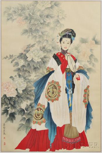 A Lady with Peonies by 
																	 Cui Jingzhe