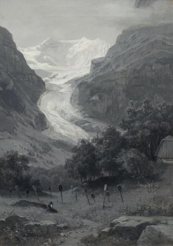 View of Grindelwald Glacier from a churchyard by 
																	Otto Frolicher