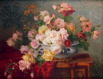 Grande coupe de roses sur la commode by 
																	Hortense Dury-Vasselon