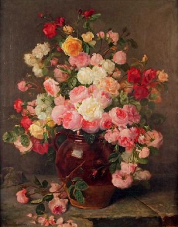 Grand vase de roses by 
																	Hortense Dury-Vasselon