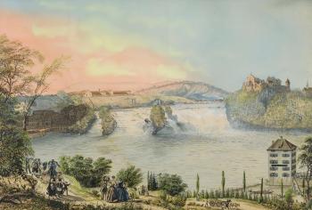 Der Rheinfall mit Schloss Laufen und Neuhausen by 
																	Johann Jakob Eggli