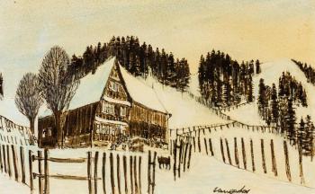 Bauernhaus in verschneiter Landschaft by 
																	Walter Hangarter