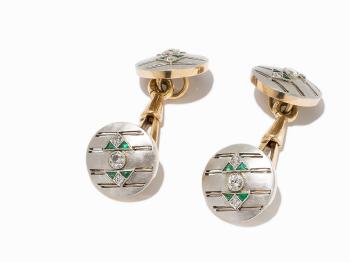 A Pair of Cufflinks with Emeralds and Diamonds by 
																			 A E Kochert