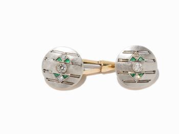 A Pair of Cufflinks with Emeralds and Diamonds by 
																			 A E Kochert