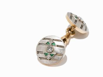 A Pair of Cufflinks with Emeralds and Diamonds by 
																			 A E Kochert