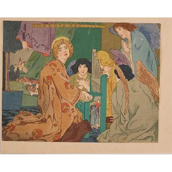 Four Pre-Raphaelite or Japanesque prints by 
																			Harvey Ellis